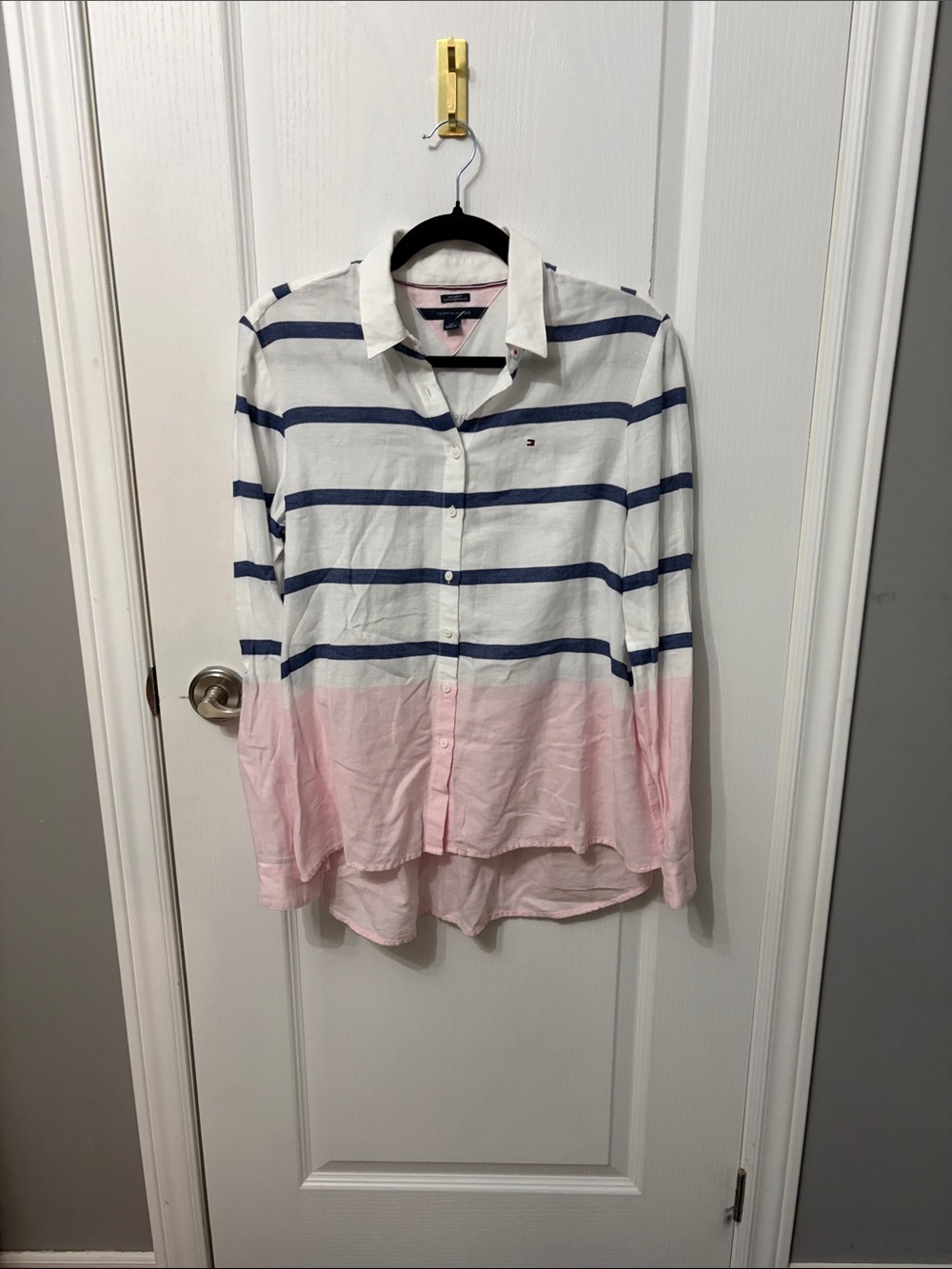 Tommy Hilfiger Button-Down Shirt with Navy Stripes & Pink- oversized